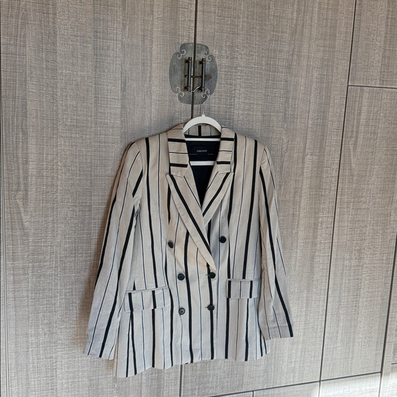 Zara Striped Long Linen Blend Blazer - Picture 8 of 17